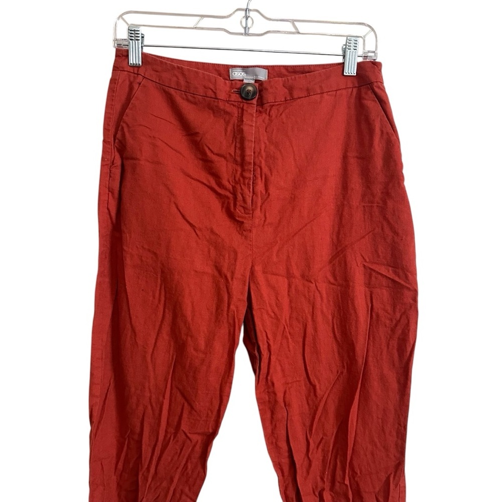 ASOS Burnt Orange Linen Skinny Leg Pants Size 6 - Picture 3 of 6